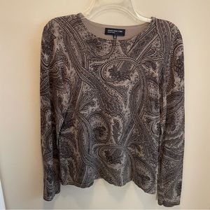 Jones New York Gray Black Paisley Long Sleeved Silk Top Sweater Wm Sz M